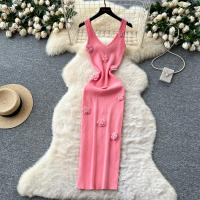 Vestido Wrap Sin Mangas De Encaje Floral REALEFT Para Mujer Elegante V-Neck Cintura Ajustada Longitud Media Pierna Vestido De Verano - details 0