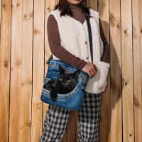 Bolso De Hombro Para Mujer De Gran Capacidad Estampado De Gato Bolso Cruzado Personalizado Ligero Bolsa De Mano Casual De Denuio - details 3