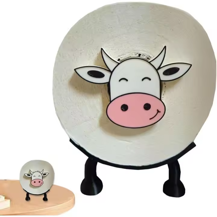 Soporte para rollo de papel higiénico con forma de vaca, 2 unidades, soporte para papel de seda, divertido cesto para pañuelos de pared para estante de baño, mesa, mostrador, piso, regalo único de inauguración de la casa, decoración de baño - 1