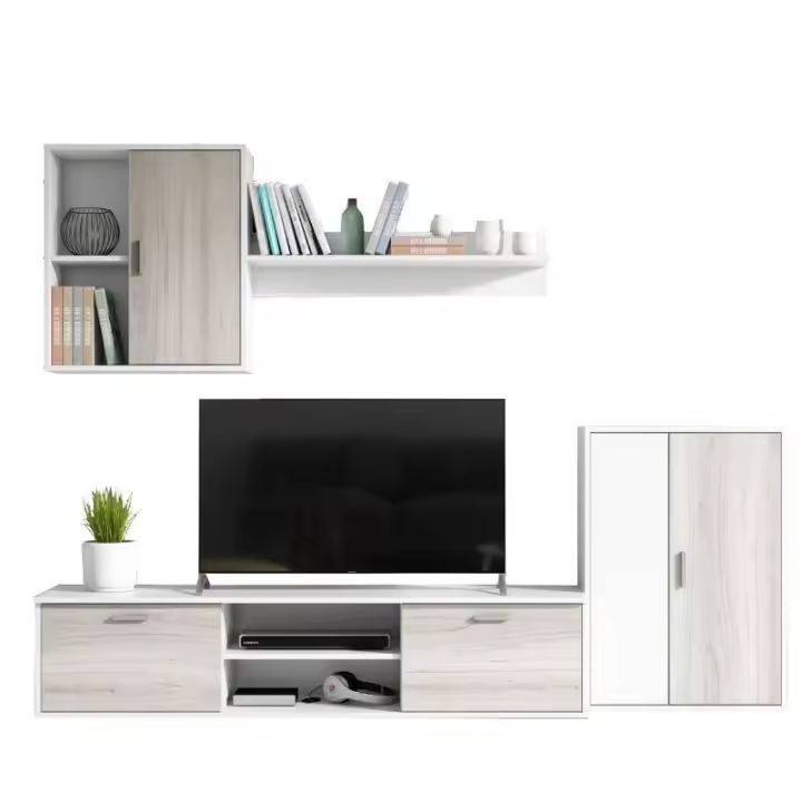Miroytengo Mueble Salón Comedor Legos Moderno Color Blanco Y Shamal Módulo Almacenaje 220x38 Cm - 1