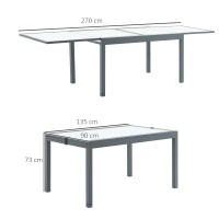 Mesa de Jardín Mesa de Coque con tapa de Cristal Templada 160-210 cm extensible, Aluminio, rectangular, Blanco Huesto, para muebles de Balcón y Jardín - details 5
