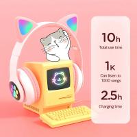 Auriculares Bluetooth 5.0 Con Lámpara De Flash Y Orejas De Gato Para Niñas Soporte TF Card Micrófono Inalámbricos Regalo De Cumpleaños - details 2
