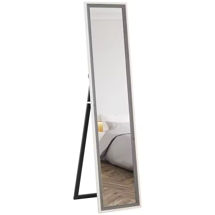 HOMCOM Espejo de Cuerpo Entero 157x37 cm Espejo de Pie o de Pared con Marco de MDF y Soporte para Salón Dormitorio - 1
