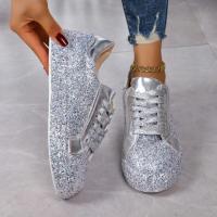 Zapato Casual Para Mujer Magnífico En Plata Con Cordones Cómodo Tallas Grandes Moda 2024 Material Superior PU Zapatos Planos - details 5