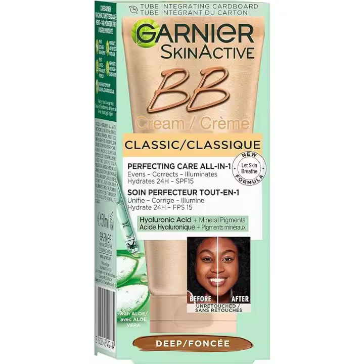 Garnier SkinActive BB Cream Clásica Tono Oscuro. Hidratante Todo en Uno con Color con SPF15 Ácido Hialuronico,Extracto de Aloe Vera y Pigmentos Minerales,Hidrata, Unifica, Corrige e Ilumina piel- 50ML - 1