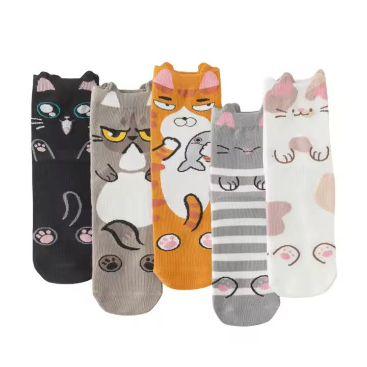 5 Pares De Calcetines De Mujer Estilo Gato Divertido Calcetines De Cuello Alto Absorbentes De Humedad Regalos Para Mujeres - 1