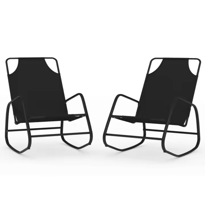 vidaXL Tumbona mecedora 2 unidades de acero y textilene Negro, Gris, Crema Sillas de Exterior Ideal para jardín, playa, piscina, terraza Tumbona Piscina Tumbonas Playa Tumbonas Jardín Exterior - 1