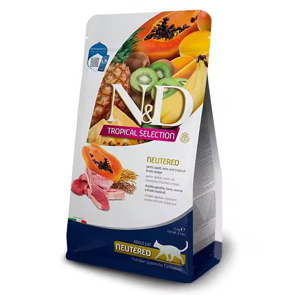 FARMINA N&D CAT TROPICAL SELECTION NEUTERED CORDERO 10KG / Alimento completo para gatos adultos esterilizados - 1