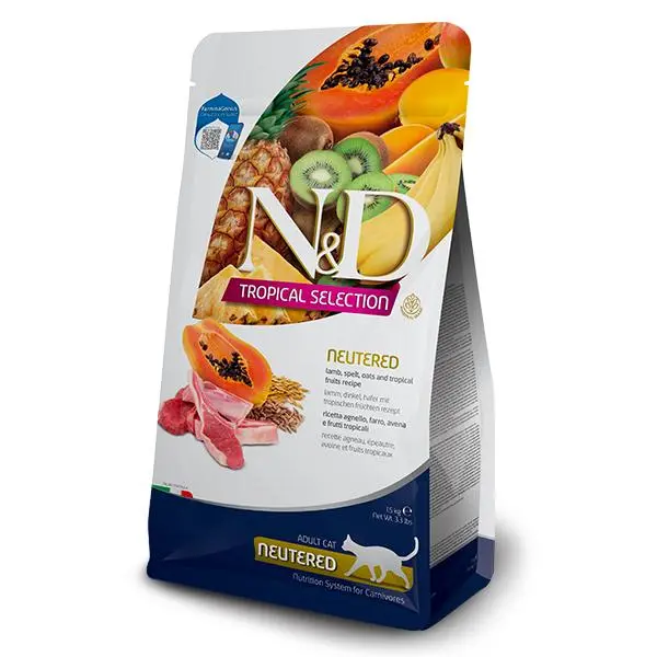 FARMINA N&D CAT TROPICAL SELECTION NEUTERED CORDERO 10KG / Alimento completo para gatos adultos esterilizados - 1