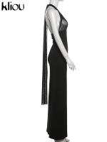 Vestido Largo Para Mujer Kliou Elegante De Noche Clásico Con Encaje Y Halter Sin Mangas Espalda Descubierta Slim Fit Polyester Spandex - details 2