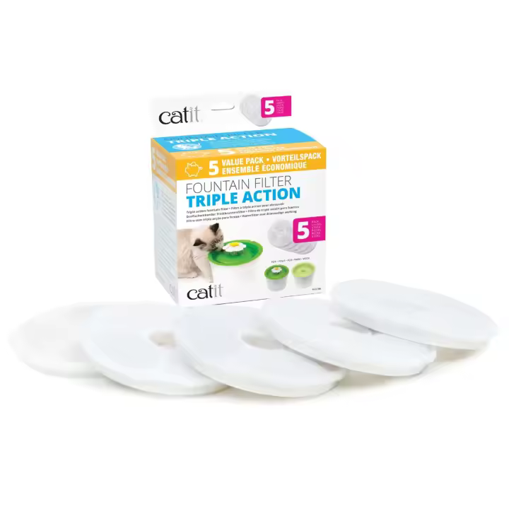 Catit. Cartucho Triple Acción para Flower Fountain. 5 filtros. Proporcionan filtración tres en uno para que tu gato pueda disfrutar de agua potable limpia y sin olores. - 1