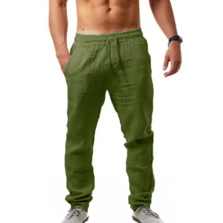 New Men's Cotton Linen Sweatpants Solid Color Lightweight Running Outdoor Beach Sportswear Trousers - 1