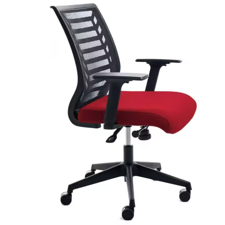 Silla de Oficina Rocada con Respaldo de Malla Negra y Asiento Tapizado en Color Rojo - Ergonómica y de Alta Calidad - 1