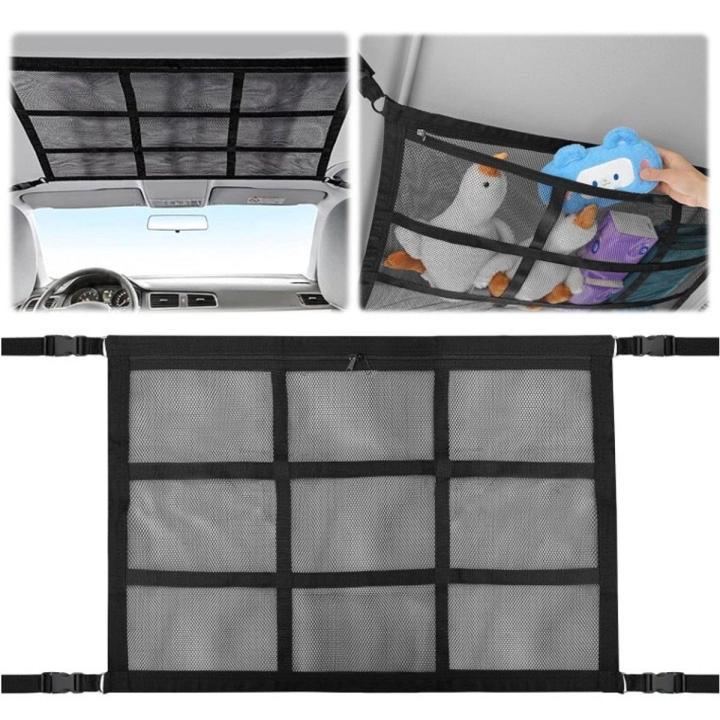 Bagagenet voor auto - Dakopbergnet -Opbergnet voor camper en daktent-Autoplafond cargo net-Auto opbergtas - dubbellaags opbergnet met rits - plafondnet voor zelfrijdende auto - kampeerbenodigdheden- Autobenodigdheden-zwart