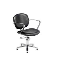 Butaca de peluquería, bomba hidráulica con freno y brazos cromados. Base con base de 5 patas cromada. Silla en color negro. - details 0