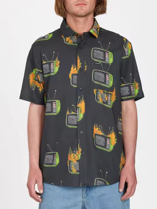 Volcom Justin Hager Woven - Camisa Negra Manga Corta Hombre - 1