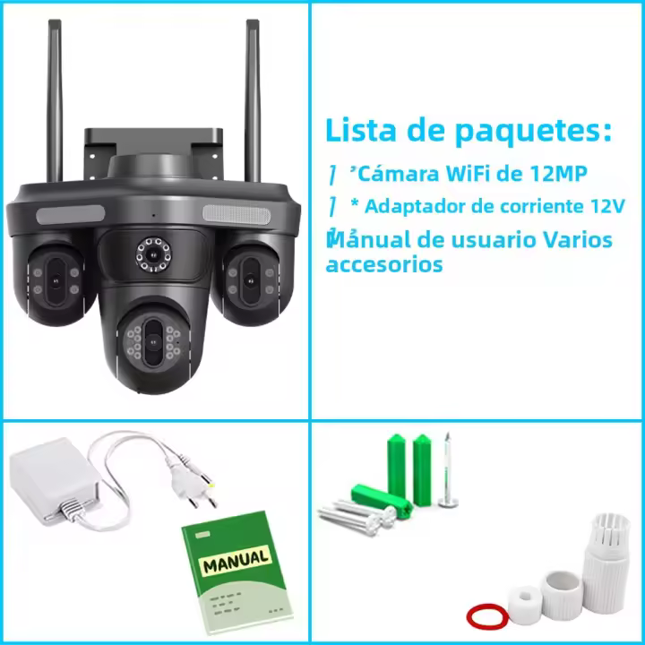 Cámara De Seguridad IP 12MP 6K HD Wifi Exterior Con Pantalla Tríplice Pantalla 360° PTZ CCTV Inalámbrico Smart IP1C360 Para Hogar - 1