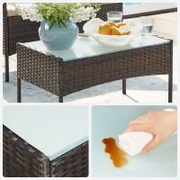 Conjunto de muebles de jardín en ratán, sofá 2 plazas, 2 sillones individuales y una mesa de centro con tapa de vidrio, muebles de patio de mimbre, elegante diseño en marrón y topo - details 5