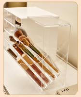 Porta-Pinceles De Acrílico Organizador De Cosméticos Con Slots Ajustables Para Escritorio Y Vanidad Caja De Almacenamiento Con Tapa De Inclinación - details 7