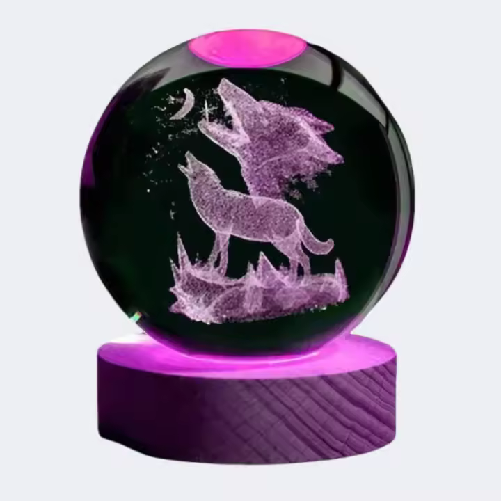 Bola De Cristal Con Patrón De Lobo Silbido 3D Grabado Por Láser Para Decoración De Habitación Y Sala De Estar Luz Nocturna - 1