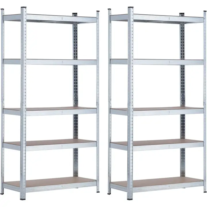 Estantería Modular Almacenaje (Pack 2), Acero Galvanizado y MDF Antihumedad, Hogar, Trastero, Garaje, 5 Baldas Ajustables, Carga Máxima 875Kg, 90x40x180cm (Largo x Ancho x Alto) - 1