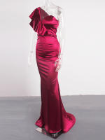 Vestido De Novia De Seda Con Volantes Y Hombro Solo Para Fiesta De Noche Y Baile De Promoción Vestido De Seda Largo Al Piso Estilo Mermaid Sin Mangas - details 1