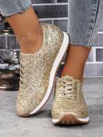 Zapatos De Mujer De Primavera Con Lentejuelas Bling Y Diseño Fashion Punta Redonda Antideslizantes Confortables Para Exterior Suela Gruesa - details 14