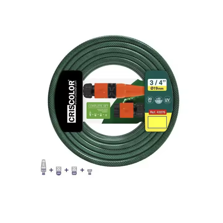 Manguera de Agua de Jardín Set with Conexión y Boquillas para Riego Reforzada 3 Capas Presión de rotura de 20 bar 3/4 "19mm 10/15/20 Metros. - 1