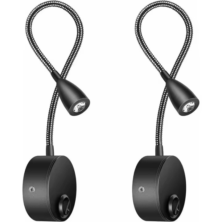 Lámpara de pared para cabecera, paquete de 2 luces, lámpara de pared, luz de lectura LED, luz de cuello de cisne, 3W, 6000K, lámpara de lectura blanca cálida. [Clase es - 1