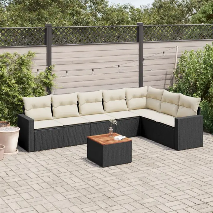 vidaXL Set de sofás de jardín 8 piezas y cojines ratán sintético negro - 1