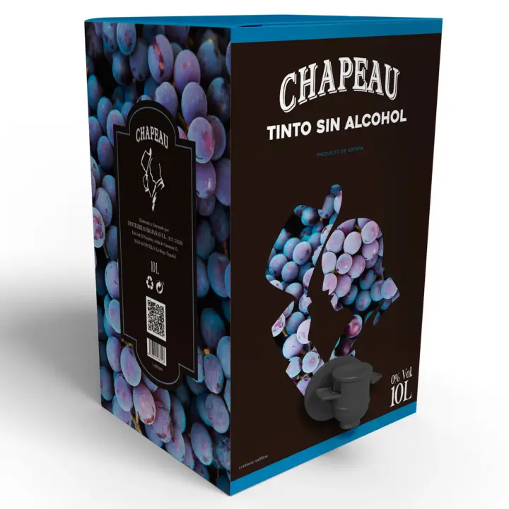 CHAPEAU Vino Tinto 0,0% Sin Alcohol 10L Bag in box | Vino 0,0 Desalcoholizado ideal para Vida Sana, Cocina, Tratamiento médico | Seguro y Saludable | Elaborado en La Rioja - 1
