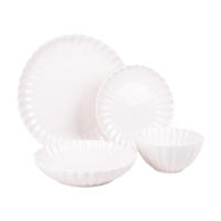 Cofan Vajilla de porcelana esmaltada | Juego de 16 piezas | Diseño en relieve | Color: blanco | Apta para lavavajillas, microondas y horno - details 0