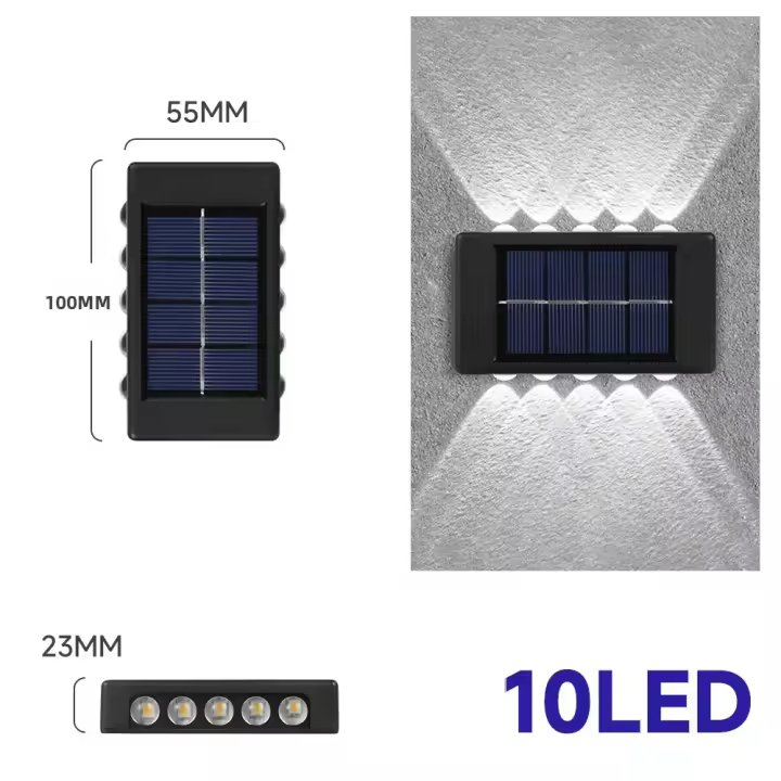 Lámpara De Pared Solar 4/6/8/10 LEDs Impermeable Para Exteriores Iluminação En Dirección Vertical Y Horizontal Decoración Para Jardín Y Porche - 1