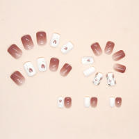 24 PCs Uñas Press on Cortas Francés Con Gradient Y Floral Juego Con Pegamento Gel Y Linterna De Uñas Para Un Look Elegante Y Natural - details 2