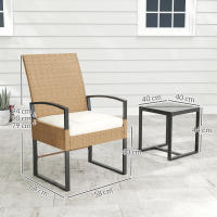 Outsunny Conjunto de Jardín Exterior de 3 Piezas con Respaldo Ajustable Juego de 2 Sillas y Mesa de Ratán con Cojines Acolchados y Encimera de Vidrio Templado para Balcón Terraza Beige y Blanco - details 2