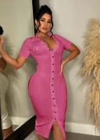Vestido De Crochet Para Mujer De Corte Bodycon Con Manga Regular Y Cuello En V Vestido Fino Y Ajustado De Pierna Para Calle Moda Hipster - details 34