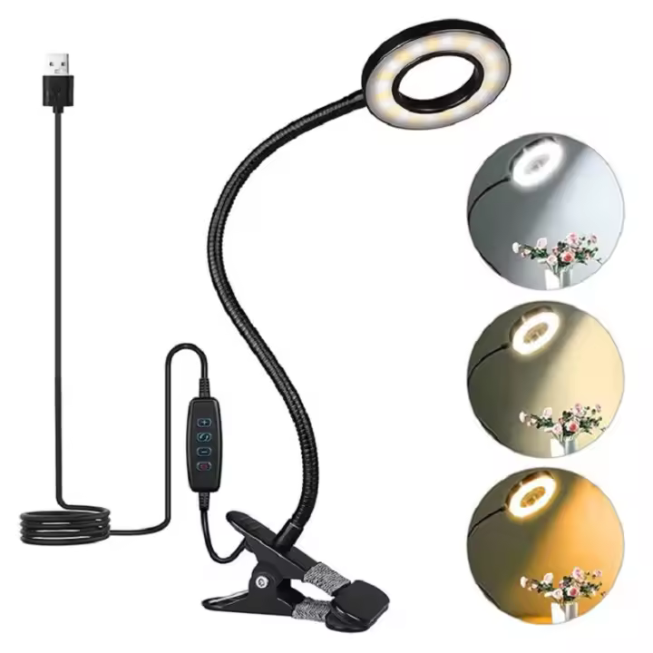 Lámpara De Escritorio LED Flexible Iluminación Vertical Ajustable Para Dormitorio Y Lectura Metal Sin Sombrilla Soporte De Sujeción Para Escritorio - 1