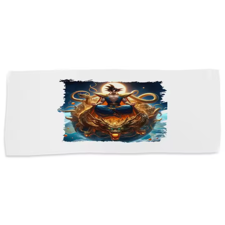 MERCHANDMANIA TOALLA MEDIANA GIMNASIO ABSORBENTE goku god dios blue dioses dragon dorado shenron z suave con bolsita - 1