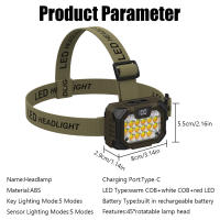 Linterna Frontal LED Recargable Con Inducción COB Para Camping Senderismo Pesca 5 Modos Impermeable Tienda En Línea XIWANGFIRE - details 9