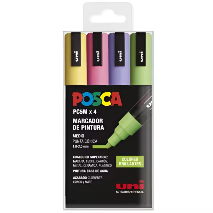 Uniball marcador posca pc-5m/4c no permanente 1.8mm-2.5mm colores surtidos brillantes -estuche 4u- - 1