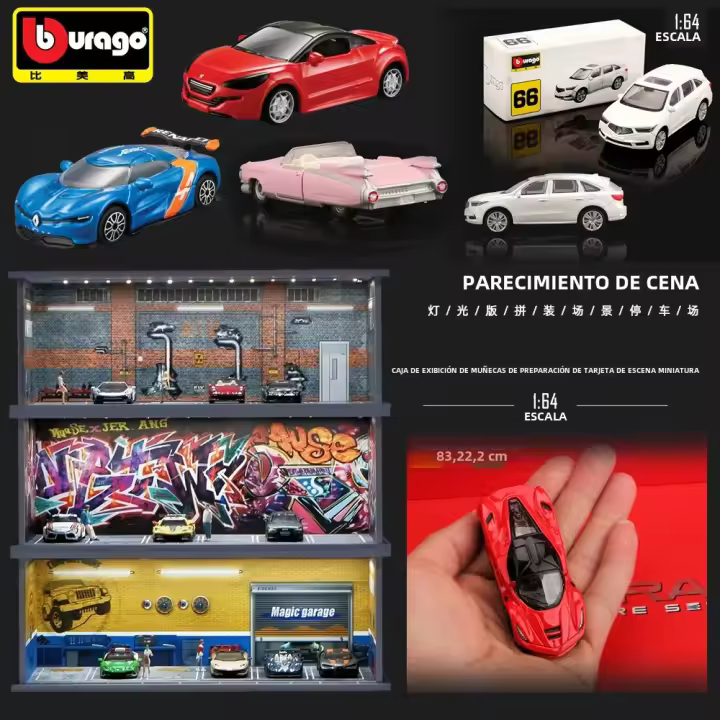 Modelo De Estacionamiento Clásico Bburago 1/64 Vehículo De Aleación De Latón Juguete De Escena Miniatura Con Marco De Exhibición Para Coleccionistas - 1