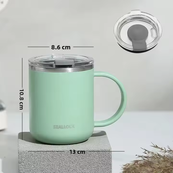 Taza De Acero Inoxidable 450ml Con Capa Doble Taza De Café Con Tapa De Plástico Y Asa Para Uso Doméstico Y Oficina Regalo - 1