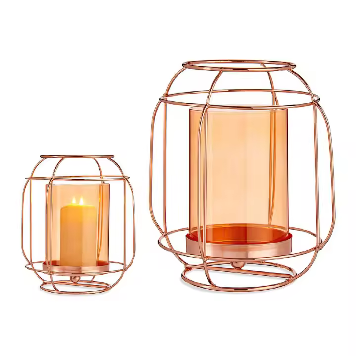 Portavelas Cobre Ambar Farol Metal Vidrio (19 x 20 x 19 cm) - 1