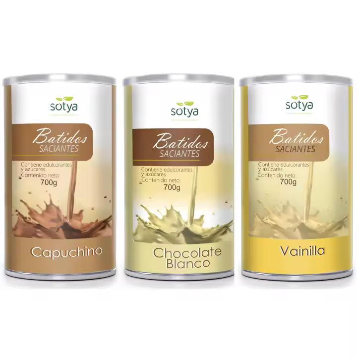 3 X BATIDO SACIANTE  Capuccino, Vainilla y Chocolate Blanco 700Gr SOTYA - 1