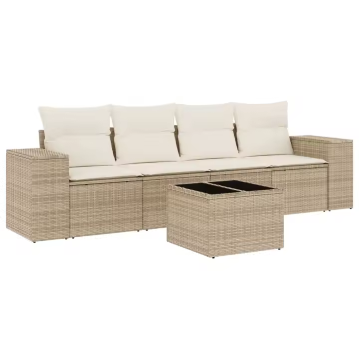 Juego de sofás Jardín con zapatos 5 pzas sintético beige - 1