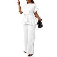 Conjunto De Pantalones Y Blusa Elegante Para Mujer Traje De Oficina Con Cinturón Alto Ajustado Ropa Trasera Larga Estilo Recto - details 36