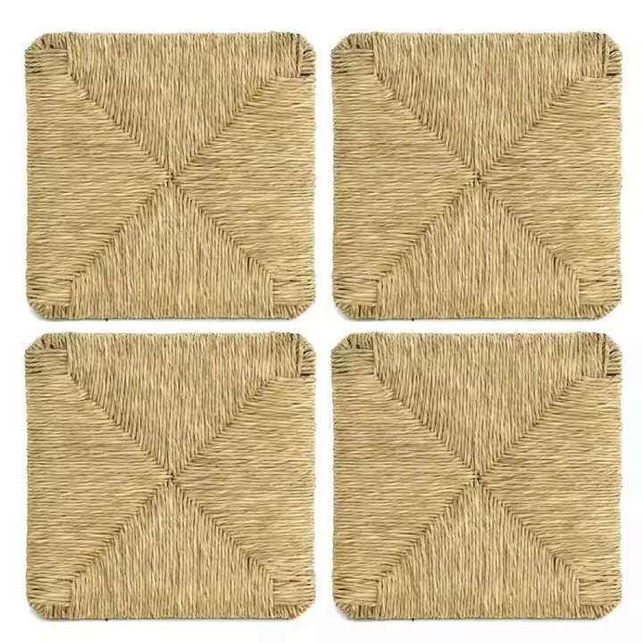 Mediawavestore Kit 4 Pz Asiento Silla PISA Art.901 Estructura Inferior Paja Natural 37x37cm - Renueva Tus Sillas Vintage con este Kit de Recambio de Asiento - 1