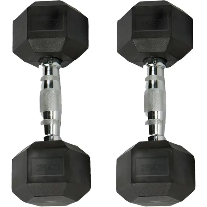 Mancuernas Hexagonales de 2,5kg - Juego de 2 Mancuernas de 2,5 kilogramos - Set de Mancuernas hexagonales con Revestimiento de Goma y Mango inoxidable Cromado - 1