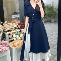 Vestido De Verano Midi Elegante Para Mujer Casual Coreano Dongdaemun Chiffón Vestido A-Line Cuello V Manga Corta Pullover - details 10