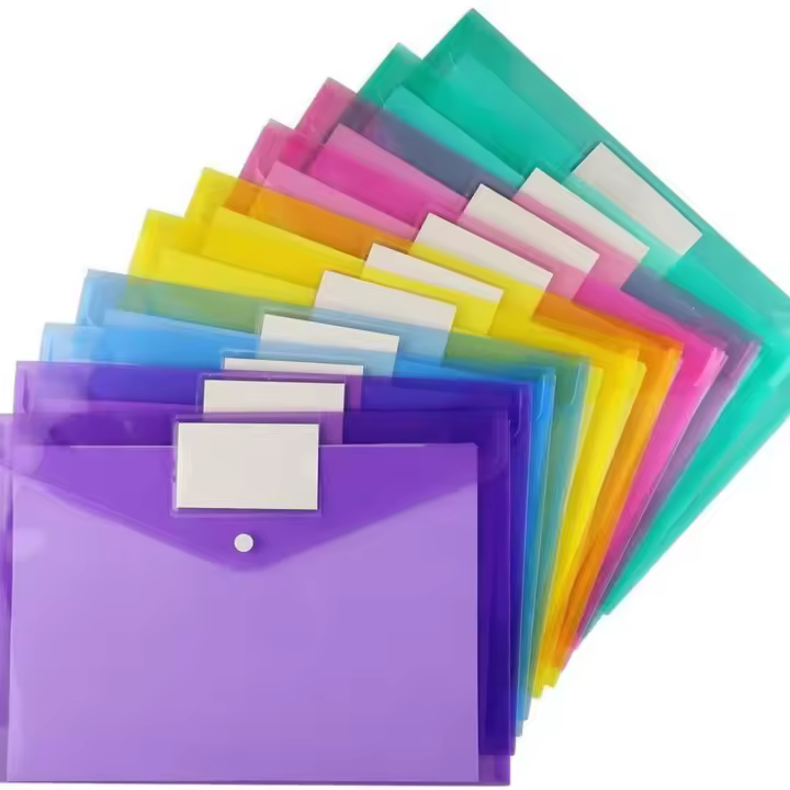 10pcs Bolsa De Archivo A4 Botón Color PP Plástico Para Oficina Almacenamiento De Datos Facturas Y Archivos - 1